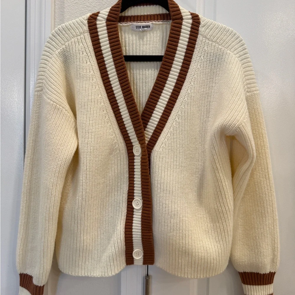 Steve Madden Cream and Brown Cardigan